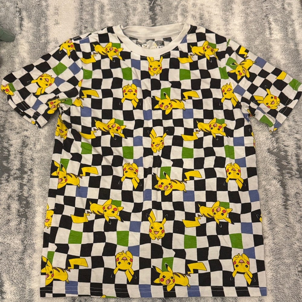 Vibrant Pikachu Checkered Kids T-Shirt - Black, White,‎ Yellow